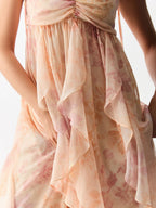 Vestido Longo com Babados Verticais Floral