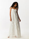 Vestido Longo com Babados Verticais Branco