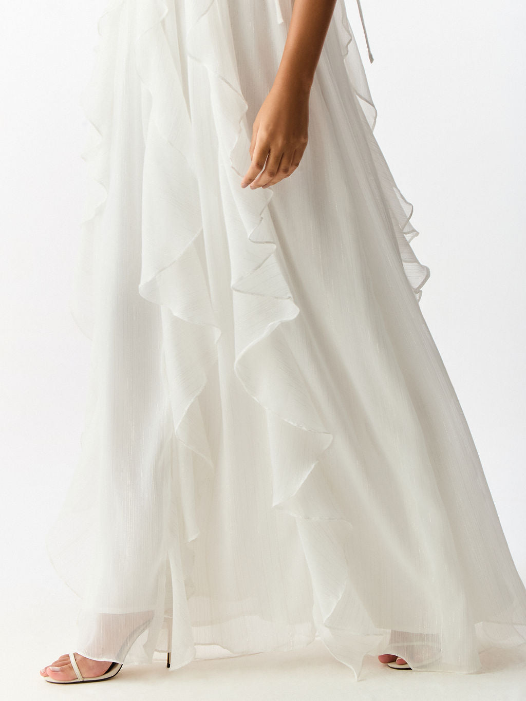 Vestido Longo com Babados Verticais Branco