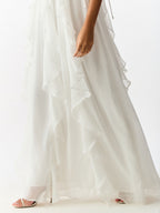Vestido Longo com Babados Verticais Branco