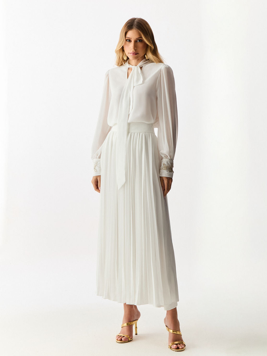 Saia Plissada de Chiffon Blanc