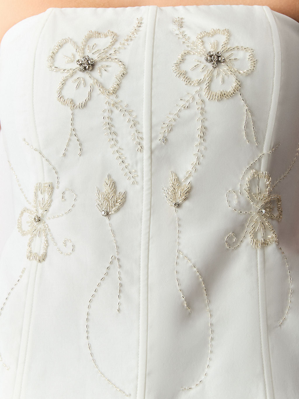 Corset sem Alças com Bordado de Flores Off White