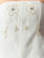 Corset sem Alças com Bordado de Flores Off White