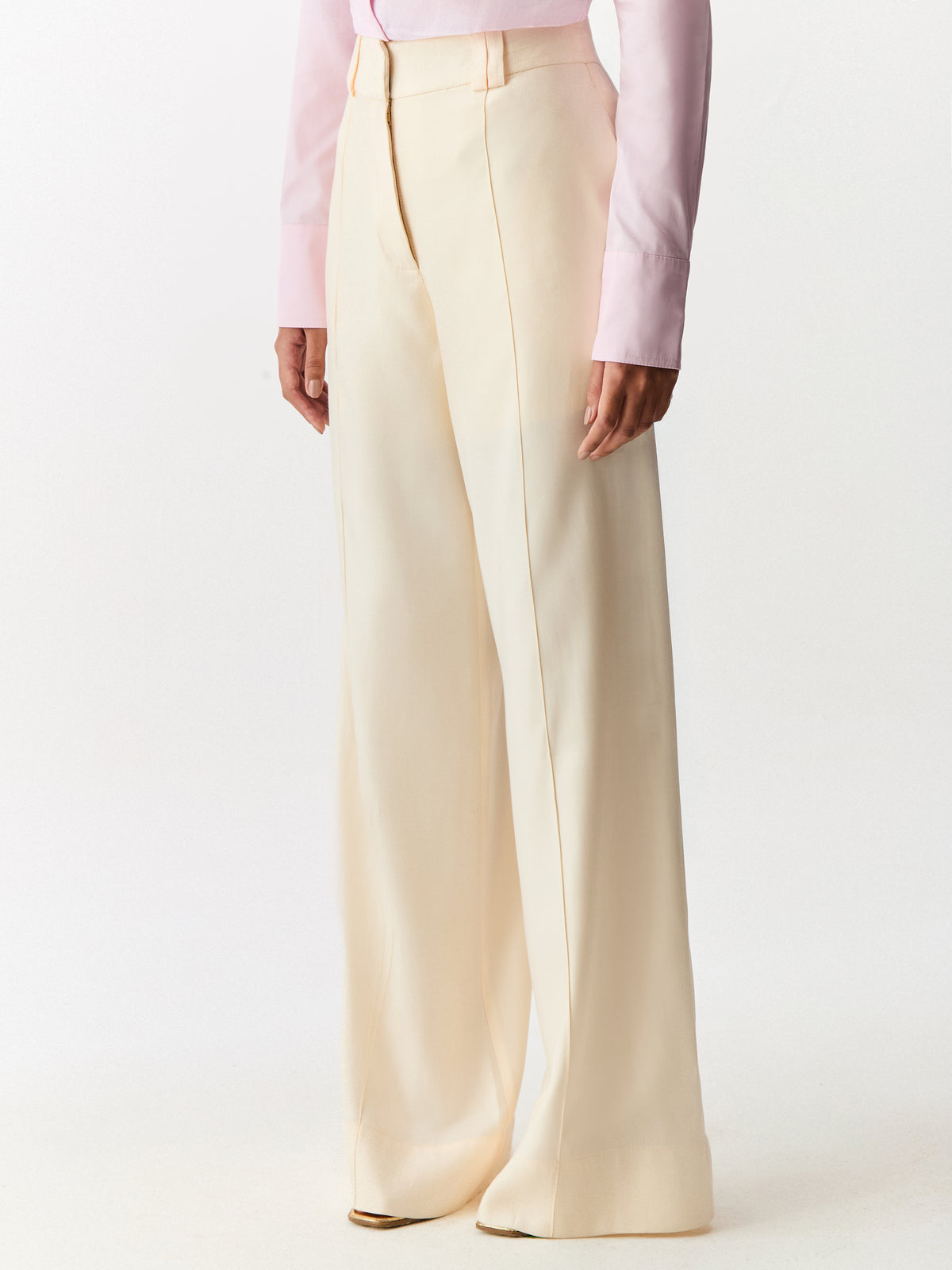 Calça Alfaiataria com Bolso e Pespontos Creme