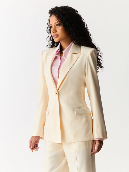 Blazer Alongado Acinturado Creme