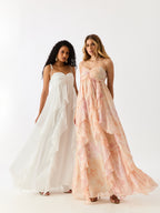 Vestido Longo com Babados Verticais Floral