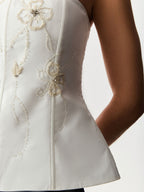Corset sem Alças com Bordado de Flores Off White
