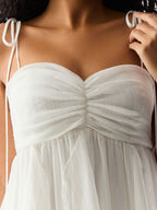 Vestido Longo com Babados Verticais Branco