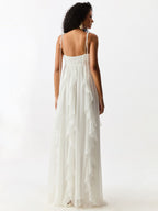 Vestido Longo com Babados Verticais Branco