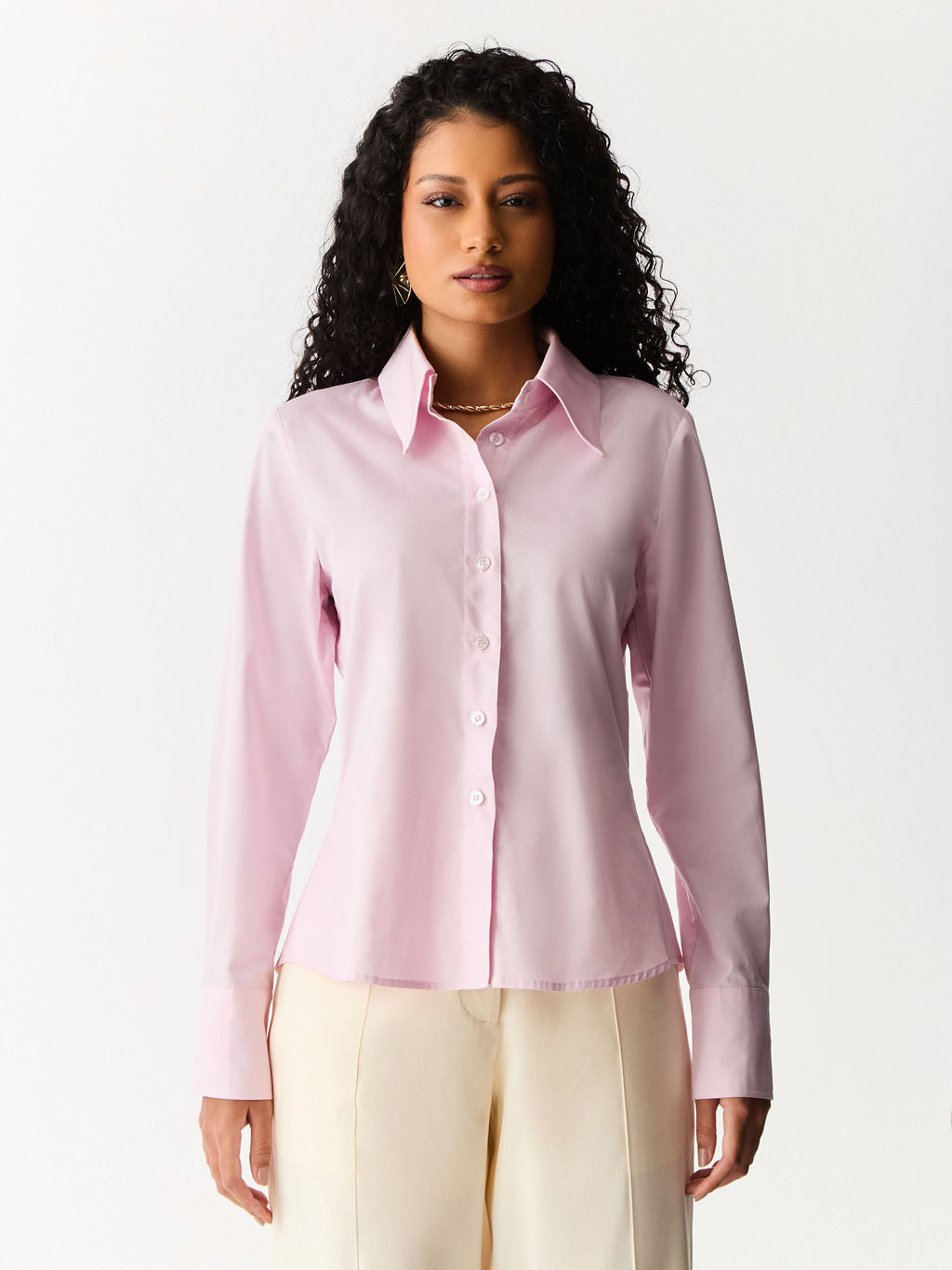 Camisa Acinturada com Carcela Rosa Giz