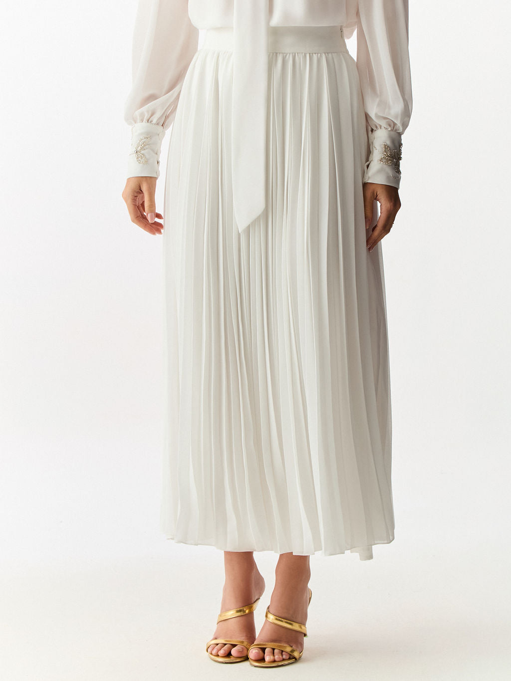 Saia Plissada de Chiffon Blanc