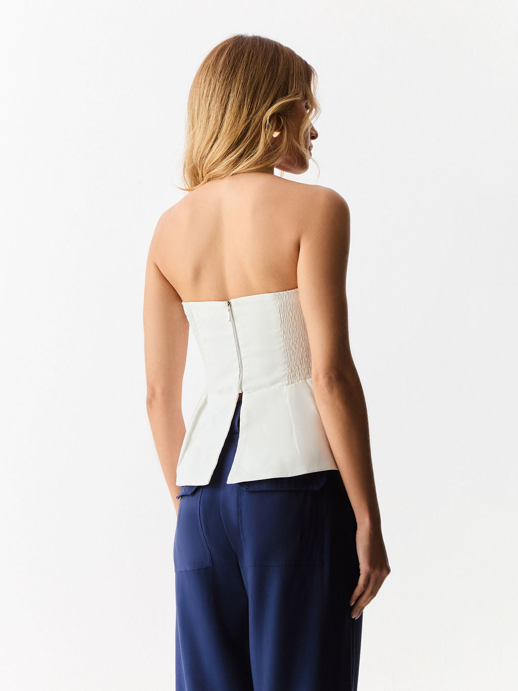 Corset sem Alças com Bordado de Flores Off White