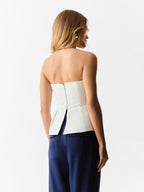Corset sem Alças com Bordado de Flores Off White