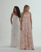 Vestido Longo com Babados Verticais Floral