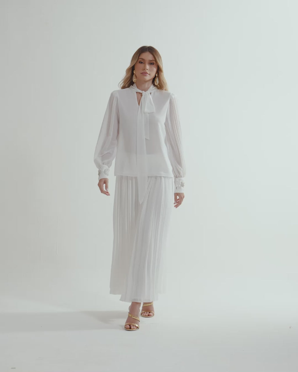 Saia Plissada de Chiffon Blanc