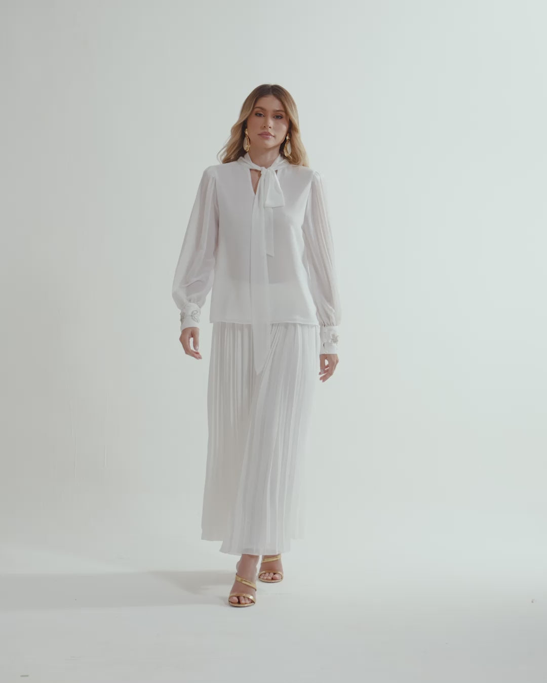 Saia Plissada de Chiffon Blanc